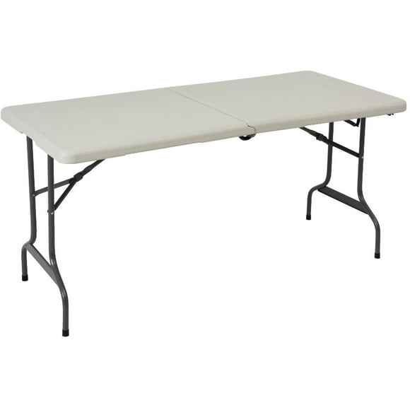 60" x 28" White Plastic Rectangular Folding Table, with Wheels