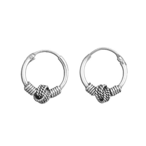 Tribal Artisan Jewelry 12x2 Bali Hoop Earrings Sterling Silver