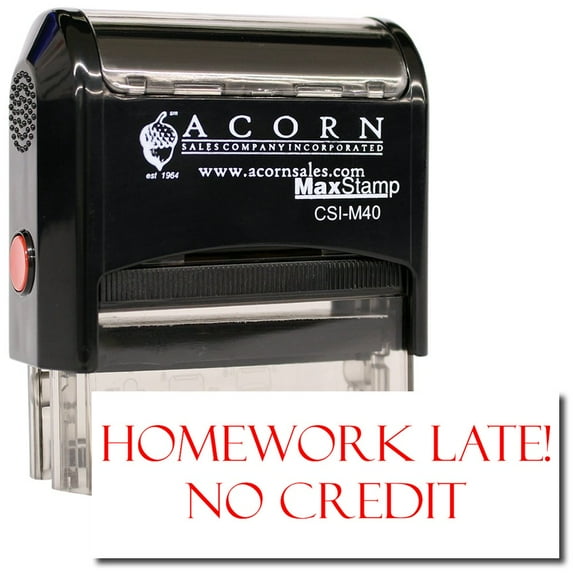Large Self-Inking Homework Late No Credit Stamp with Yellow Ink