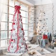 thumbnail image 4 of 7 FT Fully Decorated Pre-lit Christmas Tree, Pop Up Artificial Xmas Tree with 170 Warm Lights and Red Ornaments for Home Office Store Holiday Deco, White, 4 of 15
