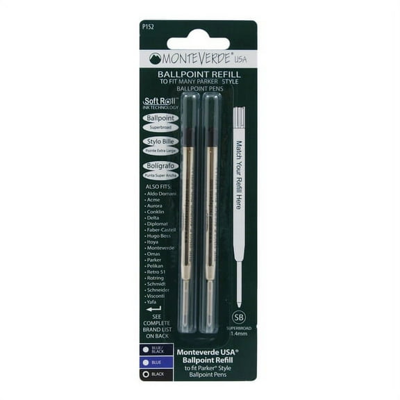 Monteverde® Soft Roll Parker® Style Ballpoint Refills, Broad Point, 0.9 mm, Black, Pack Of 2
