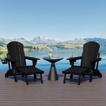 WestinTrends Malibu Folding Adjustable Adirondack Chair with Retractable Ottoman and Cup Holder (Set of 2), Black