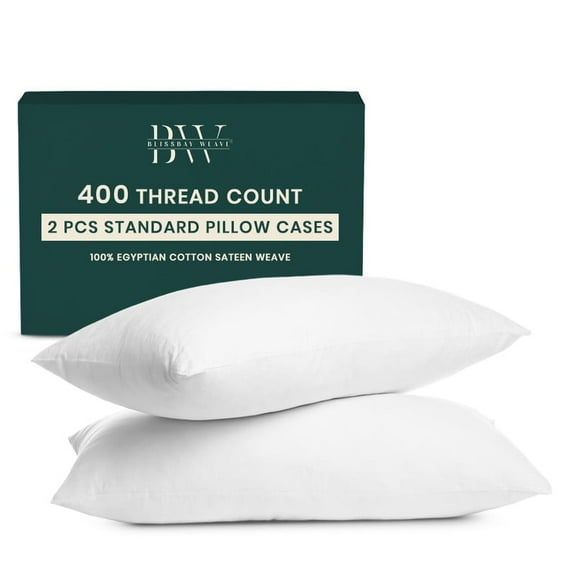 Blissbayweave Pillow Cases Queen Size Set of 2 - 400 Thread Count Egyptian Cotton Pillowcases - Sateen Pillowcases - White