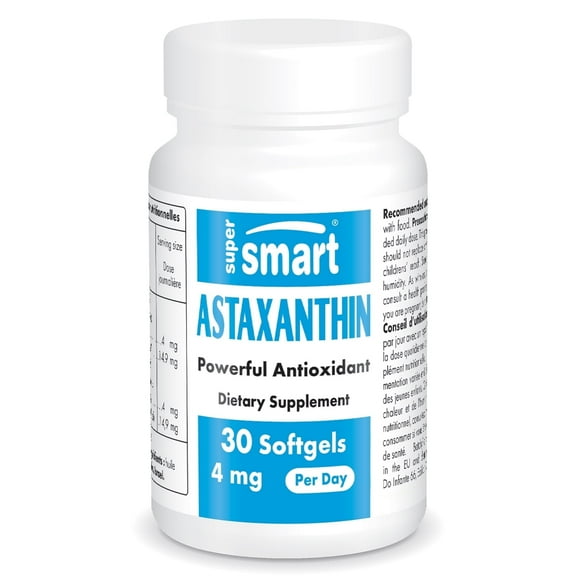 SuperSmart Astaxanthin 4mg per Day (Patented & High Potency) - with AstaPure, Vitamin E, Olive Oil - Antioxidant Carotenoid | Non-GMO & Gluten Free - 30 softgels