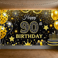 thumbnail image 5 of Glamorous Gold Black 90th Birthday Banner with Balloons Stars Fireworks Background for Birthday Party Decorations Photography Props Party Supplies Backdrop Decor, 5 of 8