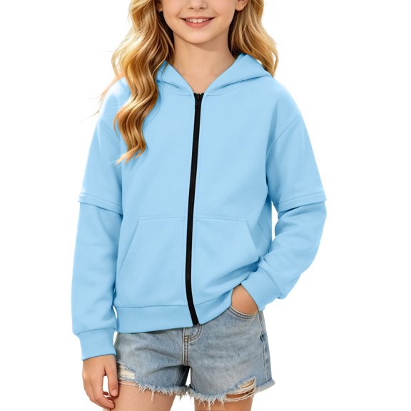 Hduncf Boys Zip up Hoodie Soft Solid Classic Full Zip Pullover Hooded Sweatshirts With Pocket Warm Jacket for Kids (3-14 Years) Blue 110