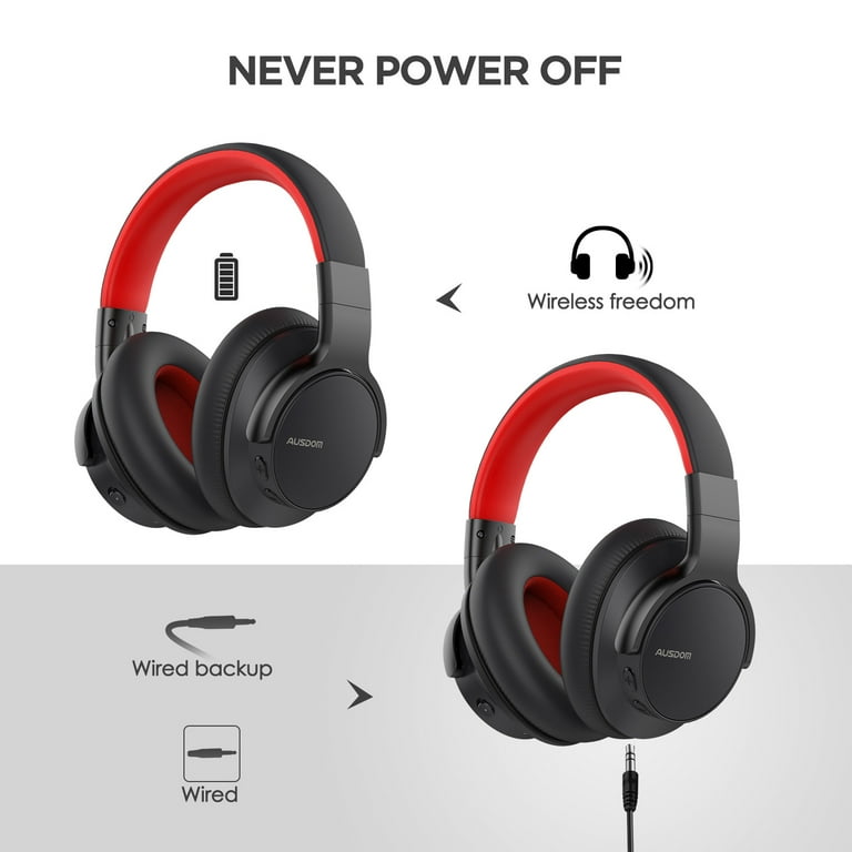 AUSDOM E7 Active Noise Cancelling Headphones,Wireless over Ear Bluetooth 5.0 Headsets with Mic,Red + Black AUSDOM E7 Active Noise Cancelling Headphones,Wireless over Ear Bluetooth 5.0 Headsets with Mic,Red + Black