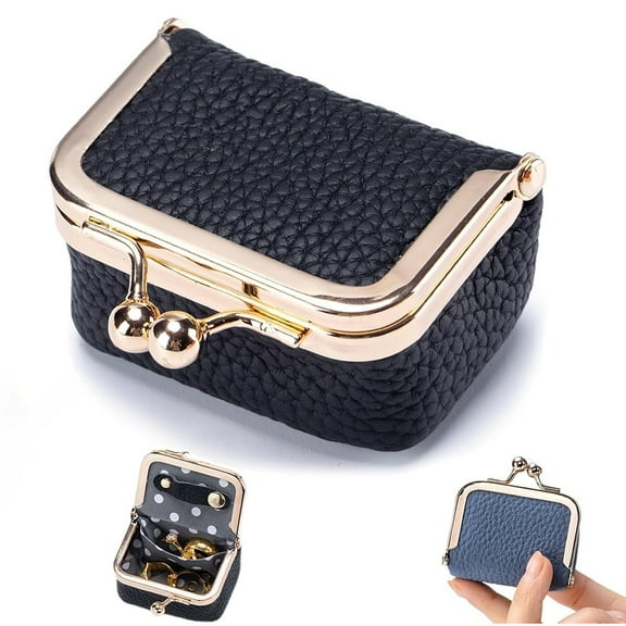 Elegant Vintage Leather Jewelry Box – Portable Mini Travel Case for Rings, Earrings, Necklaces & Bracelets – Compact Kiss-Lock Coin Purse (10 x 7 cm, Black)