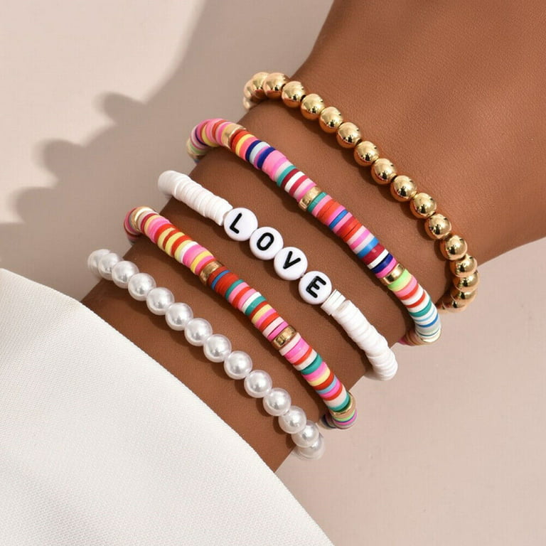 US 5-10 PC Set Bohemian Colorful Clay Beaded Stackable Handmade Polymer Bracelet #10 2 Set