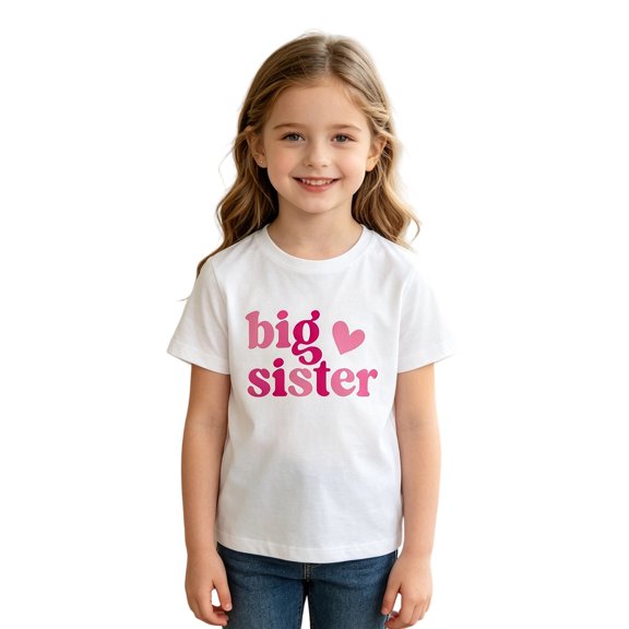BOOMNY Toddler Girls Short Sleeve T-Shirts Crew Neck Big Sister Letter Graphic Tee Tops for Girl Soft Dailywear