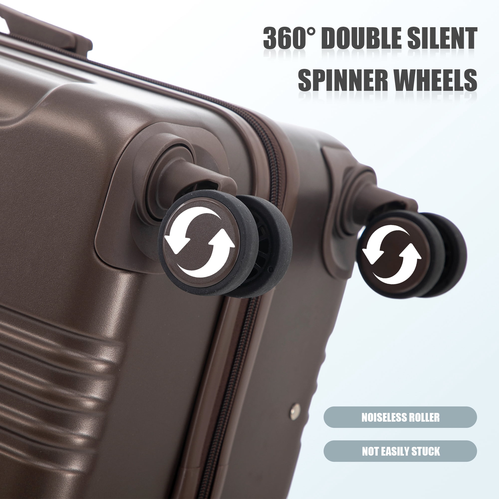 Alvantor 3 Piece Luggage Sets, ABS Spinner Suitcase with TSA Lock (20"/24"/28", Brown)