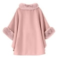 thumbnail image 2 of DAFPZW Elegant Faux Fur Trim Cape Coat for Women Belted Waist Batwing Poncho Cloak Warm Winter Oversized Pull On Fuzzy Shawl, 2 of 5
