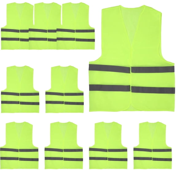 10 Pack High Visibility Safety Vests – Reflective Fluorescent Green Construction Vest with 2 Strips | Safety Vest for Traffic Work, Running, Surveying & Security