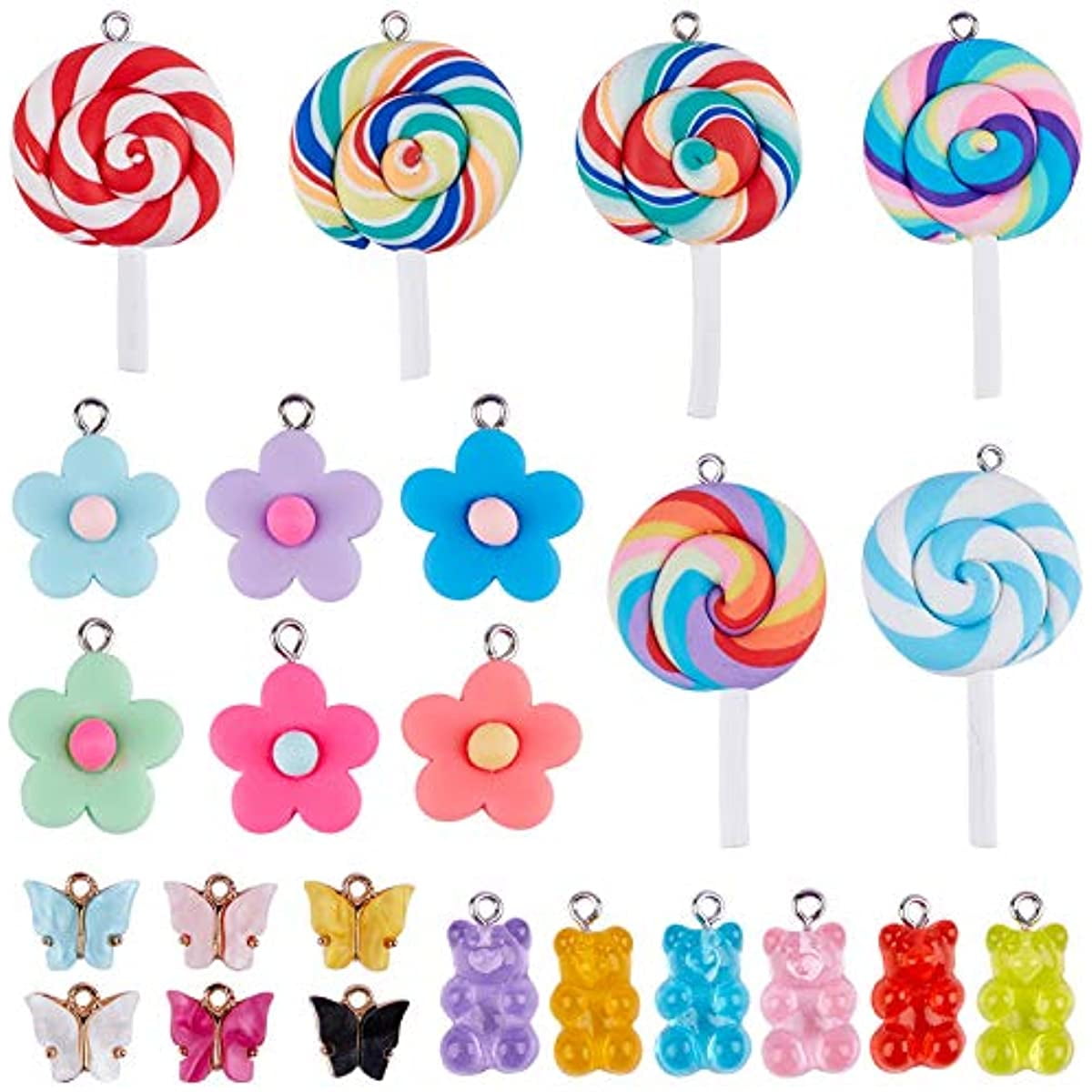 Hicarer 70 Pieces Colorful Candy Pendant Charm for Jewelry Making Cute  Gummy Candy Bear Lollipops Pendant Charms Polymer Clay Resin Charms for DIY  Keychain Necklace Bracelet Earring Craft