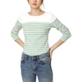 thumbnail image 5 of MODA NOVA Junior's Color Block Long Sleeve Striped T-Shirt Light Green L, 5 of 5