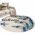 thumbnail image 2 of Ocean Blue Fish Round Area Rugs 3 ft, Welcome Nautical Sea Watercolor Fish Starfish Linen Washable Small Area Rug with Non-Slip Sturdy Edge Binding Round Front Door Mat Floor Carpet for Entryway, 2 of 9