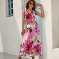 thumbnail image 5 of Watercolor Flowers Pink Fuchsia Womens Night Club Maxi Dress V Neck Sleeveless Bohemia Long Dresses, 5 of 9