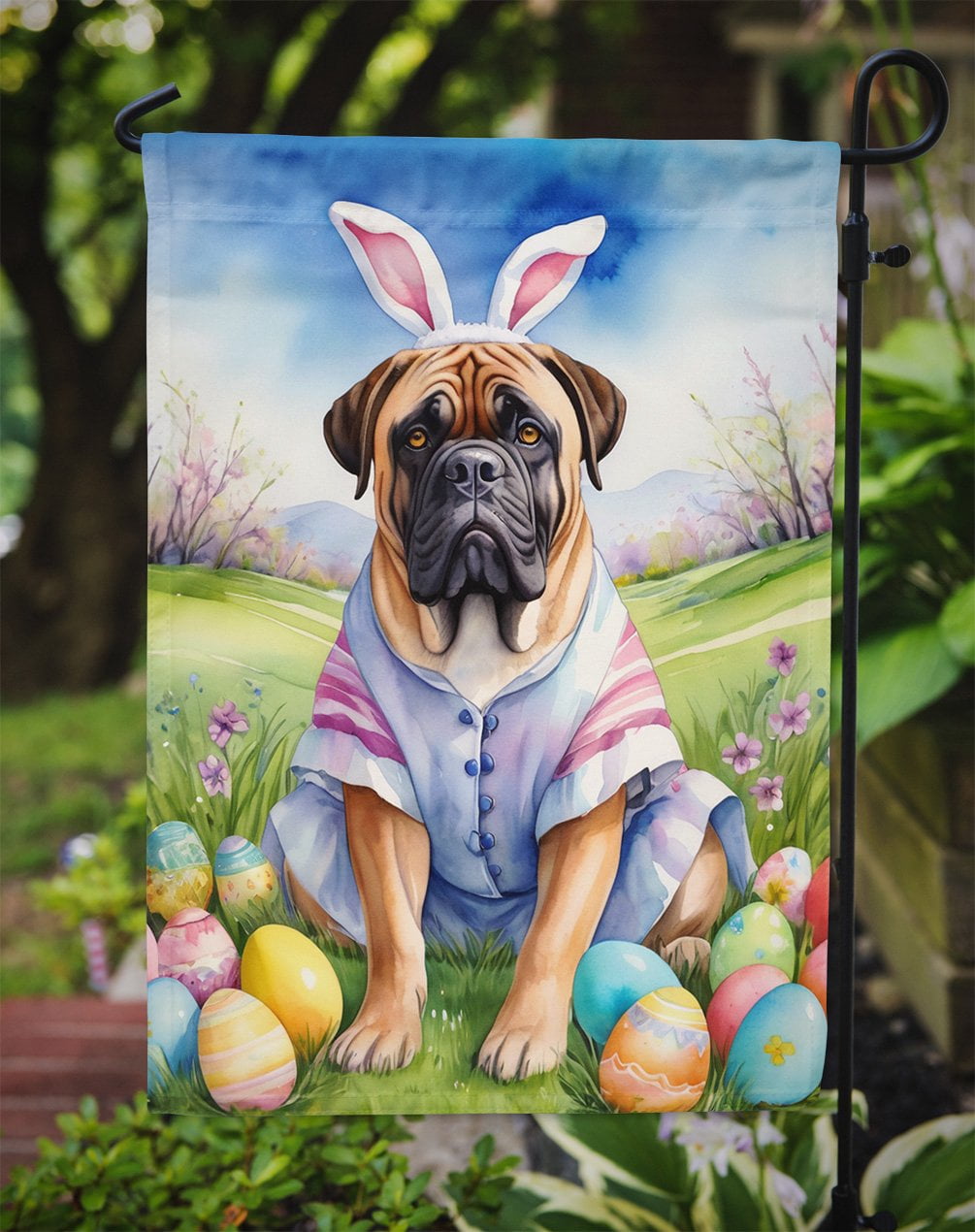 Bullmastiff Easter Egg Hunt Garden Flag 11.25 in x 15.5 in