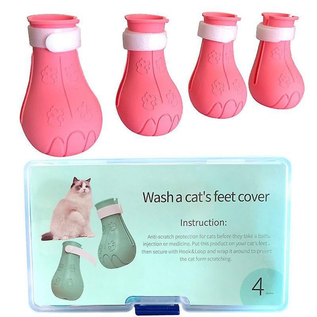 BRILLAR Zapatos de pie de gato de belleza para mascotas de silicona rosa antiarañazos para tratamiento de Control de afeitado de bañera casera