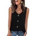 thumbnail image 3 of ClodeEU Women's Crochet Lace V Neck Sleeveless Button Blouse ,Solid Color Casual Tank Top Black,Women's Plus XL, 3 of 9
