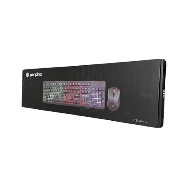 (Open Box) Periphio Rainbow Backlit Anti-Ghosting Keyboard with Adjustable Legs and Mouse
