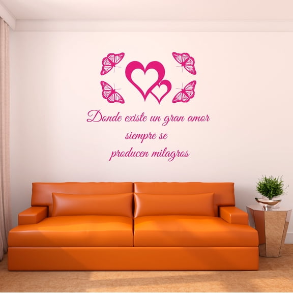 Spanish Wall Decals for Boys Bedroom - Donde existe un gran amor siempre se producen los milagros Love Miracle Quote Home Wall Sticker - Size: 10 In x 9 In