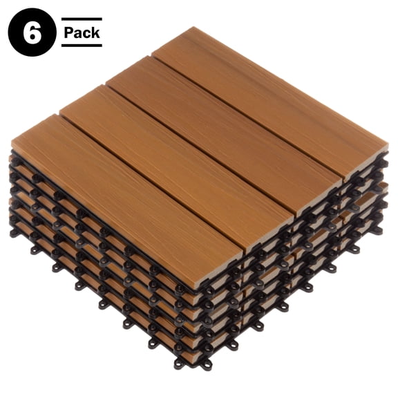 Pure Garden 6PK Interlocking Deck Tiles Woodgrain Outdoor Flooring, Brown