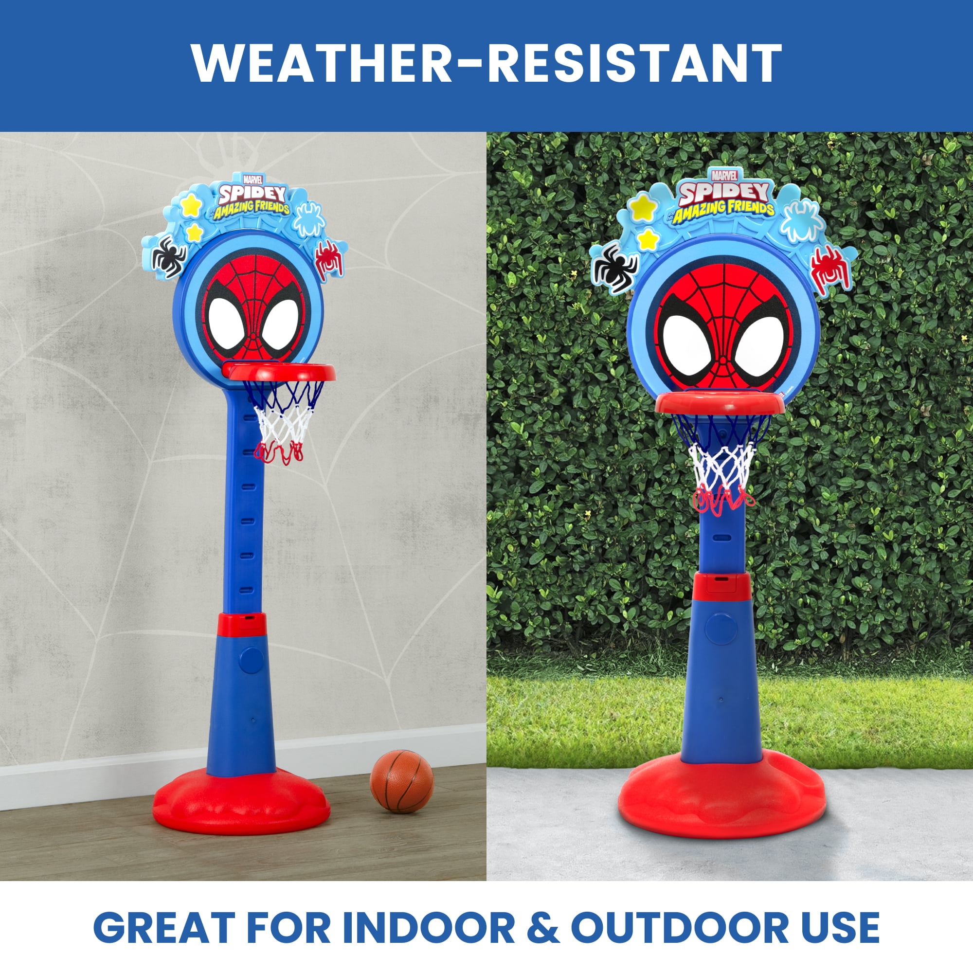 Marvel Spidey and His Amazing Friends Plastic Basketball Set by Delta Children – Includes Basketball-Hoop, 1 Basketball and Ball Pump