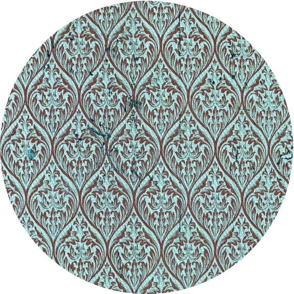 Ahgly Company Machine Washable Indoor Round Transitional Blue Lagoon Blue Area Rugs, 7' Round