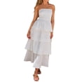 thumbnail image 2 of Women's Summer Boho Strapless Maxi Dress Casual Sleeveless Off Shoulder Smocked Tiered Beach Long Sundress White L (Floral Maxi Dresses for Women), 2 of 9