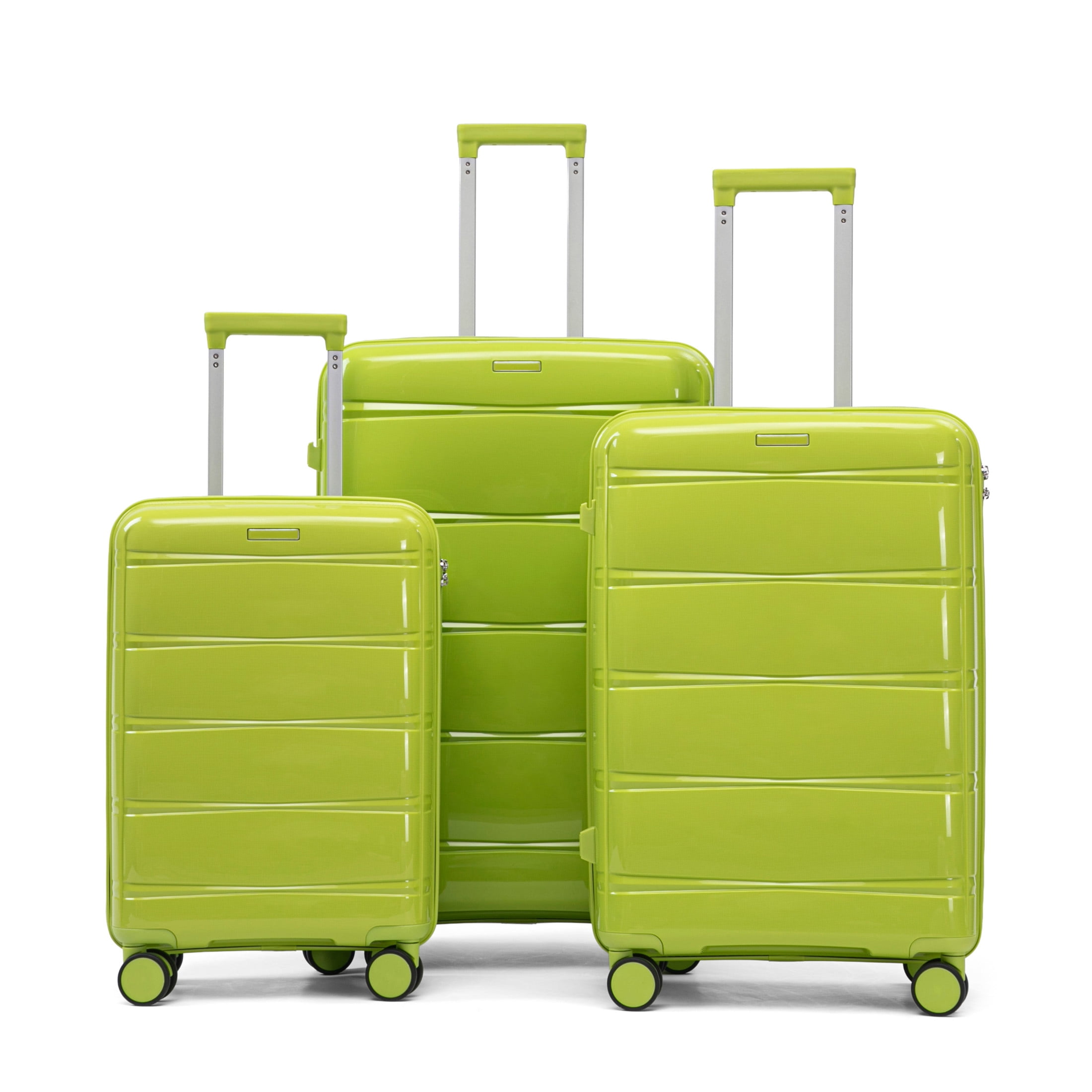 GDF Studio 3-Piece 20"/24"/28" PP Hardshell Travel Luggage Set with Spinner Wheels & Combination Lock, Green
