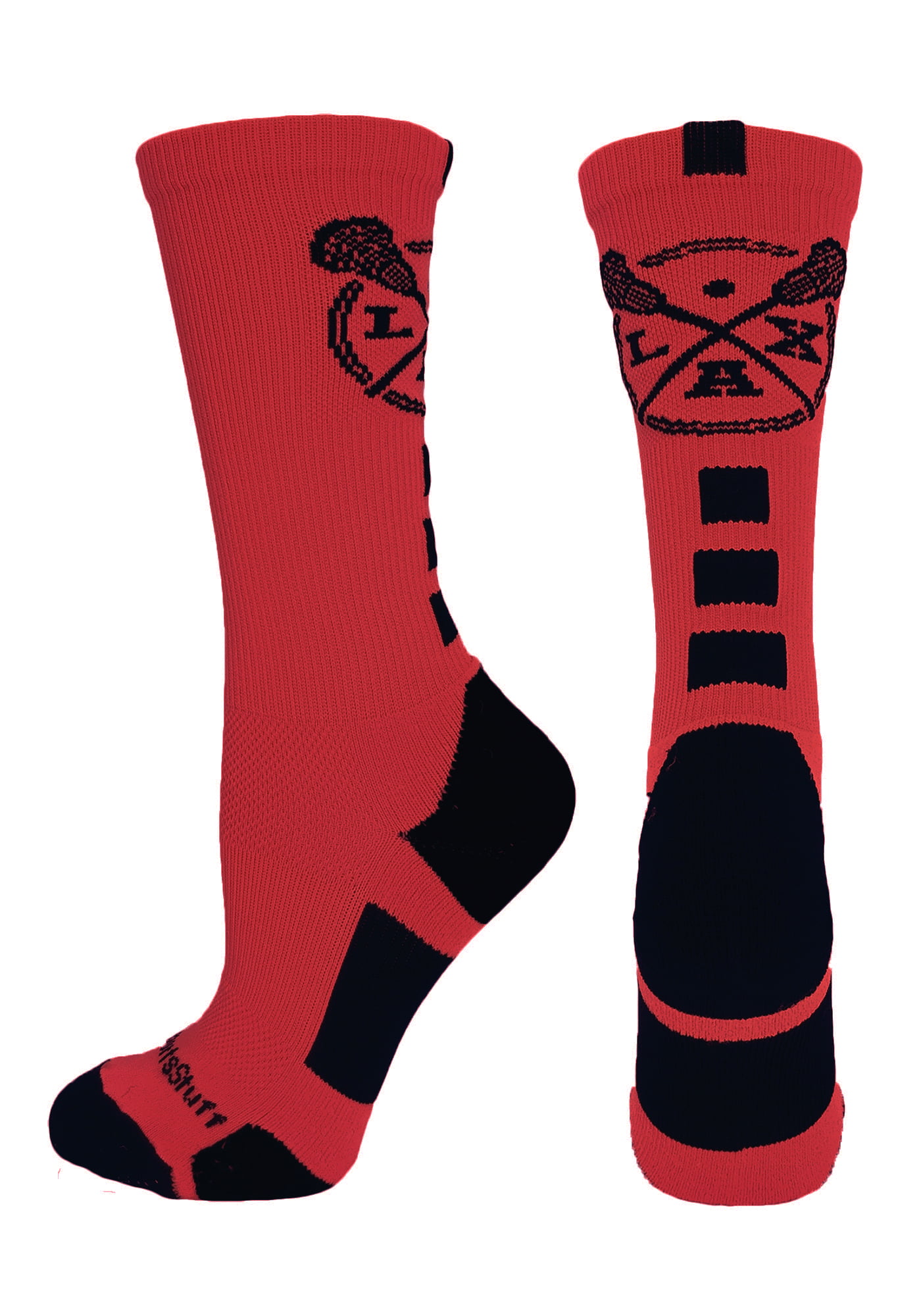 MadSportsStuff LAX Lacrosse Socks with Lacrosse Sticks Athletic Crew Socks Multiple Colors 