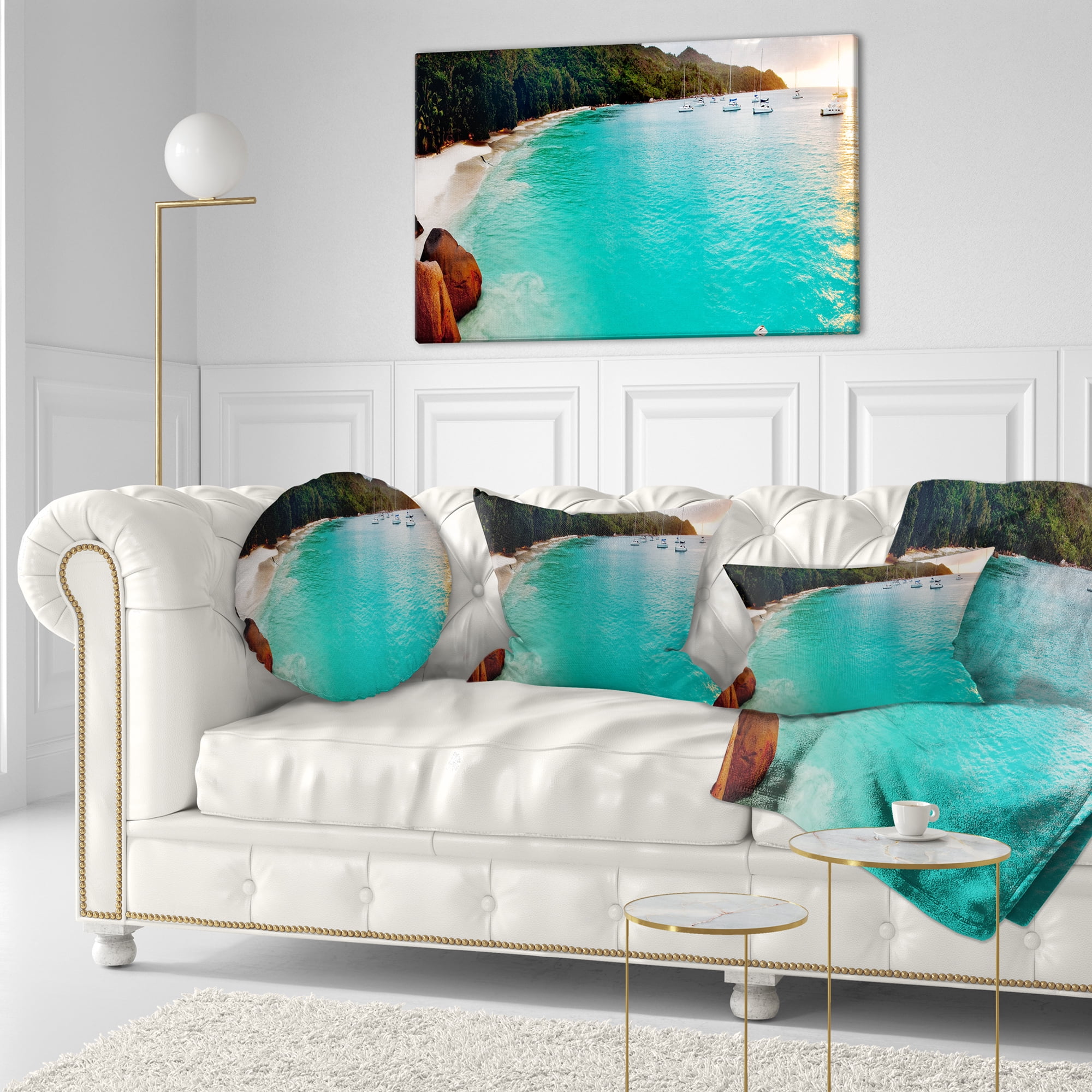 Designart Tropical Beach with Blue Waters - Seascape Throw Pillow - 12x20
