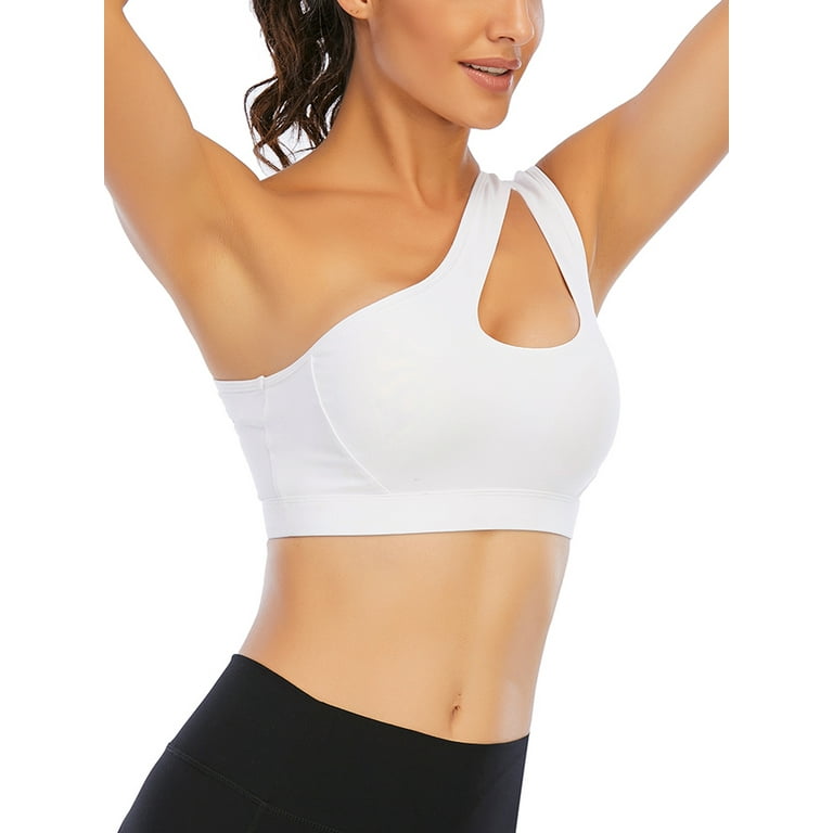SHCKE Women Sexy One Shoulder Cut Out Sports Bra Workout Tops Yoga  Activewear Medium Support for Gym Fitness