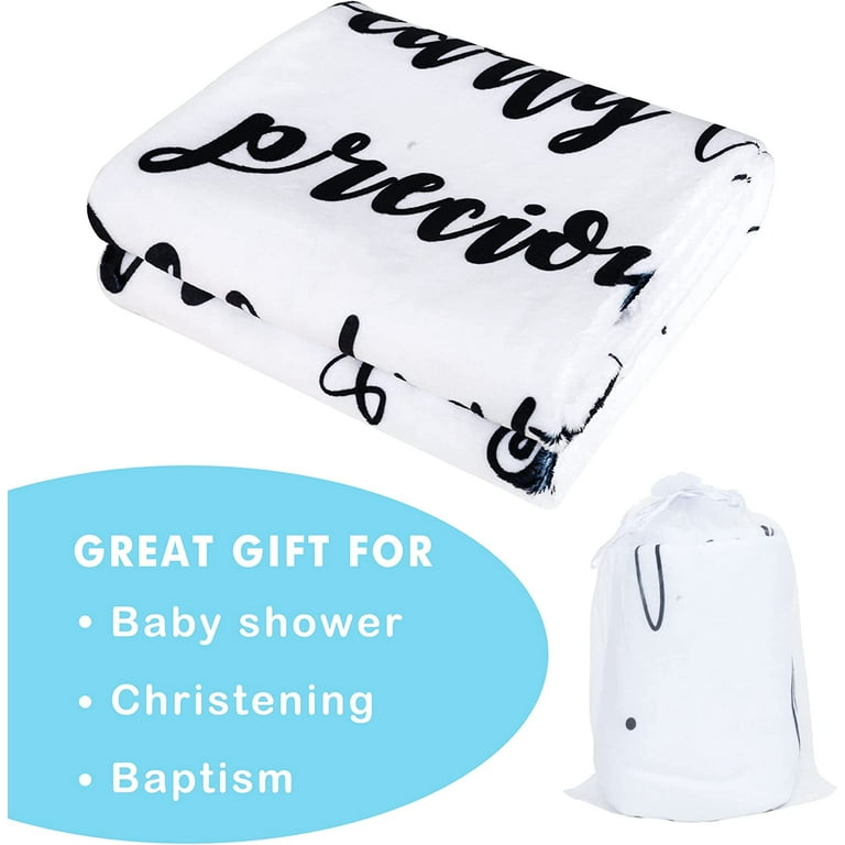 Baby Christening Blankets Flannel Throw Gift for Newborn Shower Godfather Baptism Swaddle Blanket Bible Quote Super Soft Breathable Lightweight White