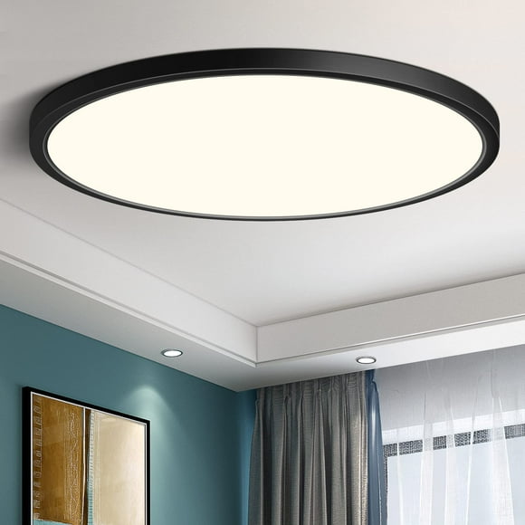 12 Inch LED Ceiling Light Flush Mount, 4000K Neutral White, 24W 3200LM Modern Round Lighting Fixture, Black Low Profile Ceiling Lights for Bedroom, Living Room, Stairway, Basement