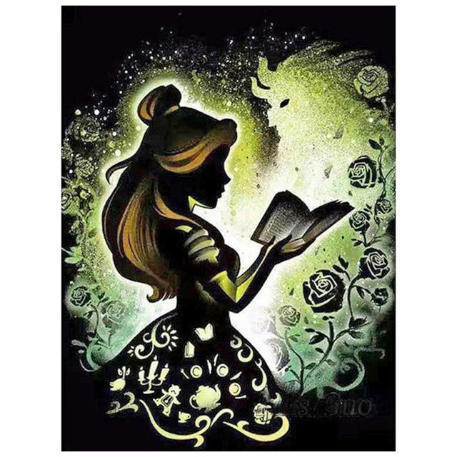 Cuadros Decorativos 5D DIY Diamond Painting Kits Full Square Drill Silhouette Princess Craft (FF508) Likrtyny embutido en tela