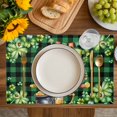 thumbnail image 4 of St. Patrick's Day Placemats Set of 12, Cute Gnomes Lucky Shamrocks Green Black Plaid Placemats for Dining Table, Place Mats for Kitchen Tabletop, Waterproof Wipeable Dining Table Mats Set, 4 of 9