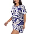 thumbnail image 2 of Bixox Women's Blue And White Porcelain Pattern Printed Pajama Set 2 Piece Lounge Set Top and Shorts Soft Pajamas, Shorts with Pockets, 2 of 7