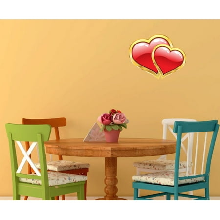 2 gold hearts valentine's day wall decal - vinyl decal - car decal