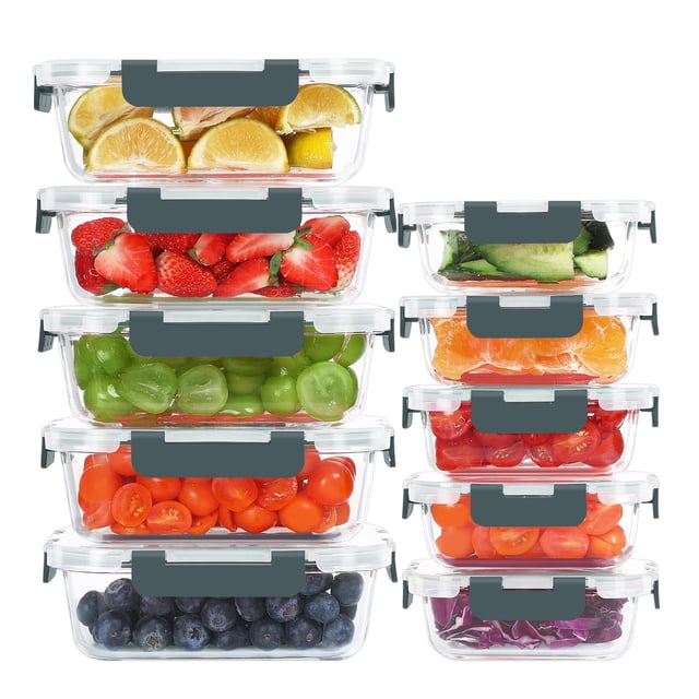 KOMUEE Juego de 10 Contenedores de Vidrio para Alimentos con Tapa Hermética
