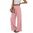 thumbnail image 3 of ZHYou No Boundarie Wide Leg Dress Pants for Women and Womens Plus High Waisted with Buttons Elastic Waist with Pockets Casual Pull On Trousers Pink Size 2XL, 3 of 5