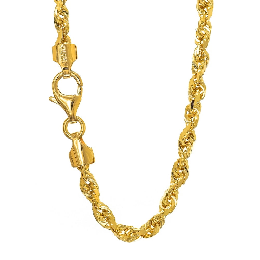 Karat Rush - 14K Yellow Gold 24in 4mm Solid Diamond Cut Rope Chain with ...