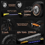 Electric Scooter for Adults with 48V 15Ah Battery, 31-Mile Rangel, 1200W Motor, 11 Tires for City and Off-Road