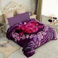 thumbnail image 2 of JML Raschel A&B Printed 2-ply Reversible Korean-style Plush Fleece Blanket Purple Floral King, 2 of 5