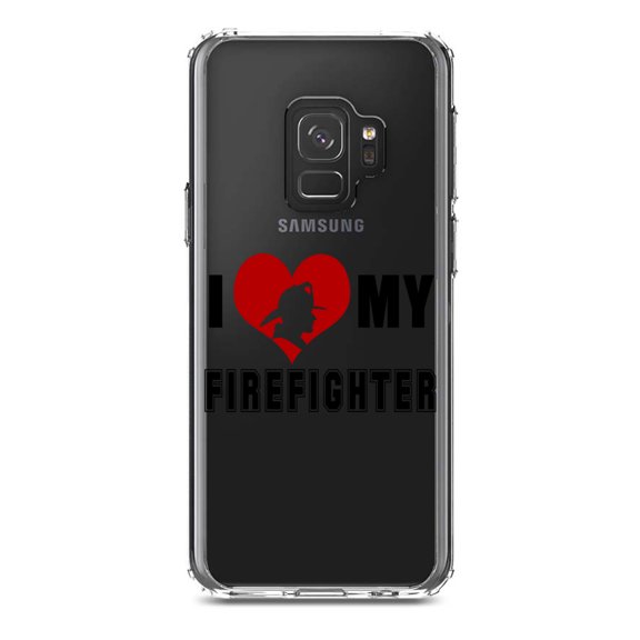DistinctInk Clear Shockproof Hybrid Case for Samsung Galaxy S9 (5.8" Screen) - TPU Bumper Acrylic Back Tempered Glass Screen Protector - I Heart My Firefighter