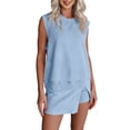 thumbnail image 2 of Womens 2 Piece Washed Cotton Outfits Tank Top Skort Set Casual Summer Tracksuit with Side Slit & Built-in Shorts,Blue XXL, 2 of 8