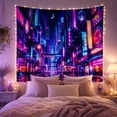 thumbnail image 2 of Neon City Street Under a Crescent Moon, Dramatic Digital Art for Cityscape Lovers, Urban Wall Art, Housewarming Gift, Tapestry Wall Hanging for Bedroom, Gaming Room and Dorm, 2 of 7
