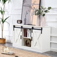 thumbnail image 4 of TV Stand with Storage and Two Sliding Barn Doors, Farmhouse Wood Entertainment Center Storage Cabinet Table for Bedroom, Living Room and Corridor, 46.9"L×27.6 "W×15.0"H, White, 4 of 7