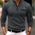thumbnail image 2 of XIYON Long Sleeve Polo Shirts For Men Male Shirt Quarter Zip Work Daily Wear Fashion Comfortable Plain Pocket Regular Fit Top Classic Shirts For Men, 2 of 4